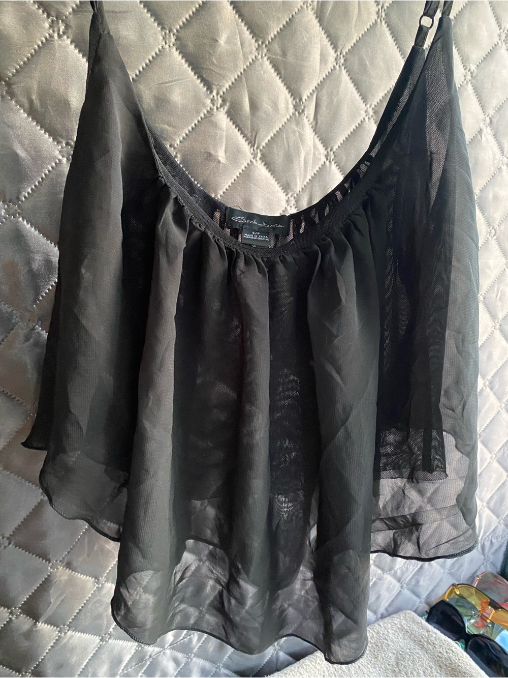 Seductions Black Sheer Ruffle Cami Top Y2K Fairy Grunge S